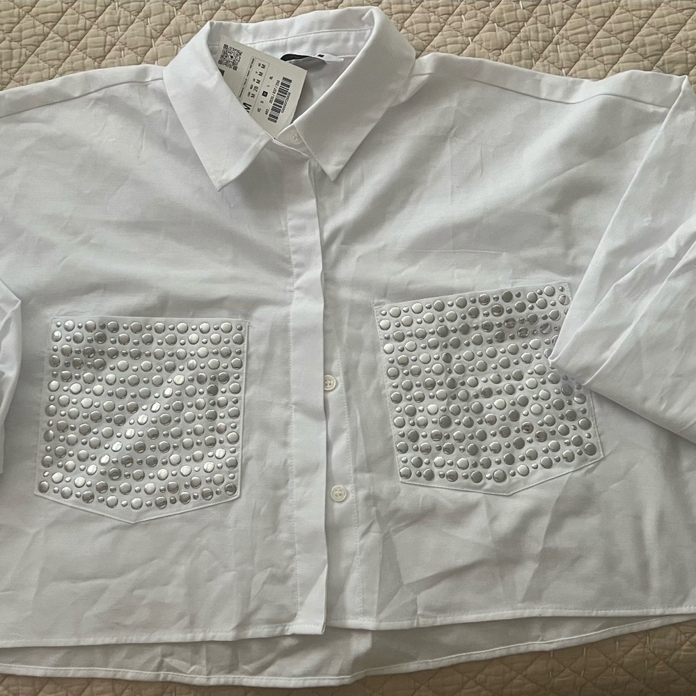 ZARA  CROPPED wHITE SHIRT SIZE M NEW with TAG